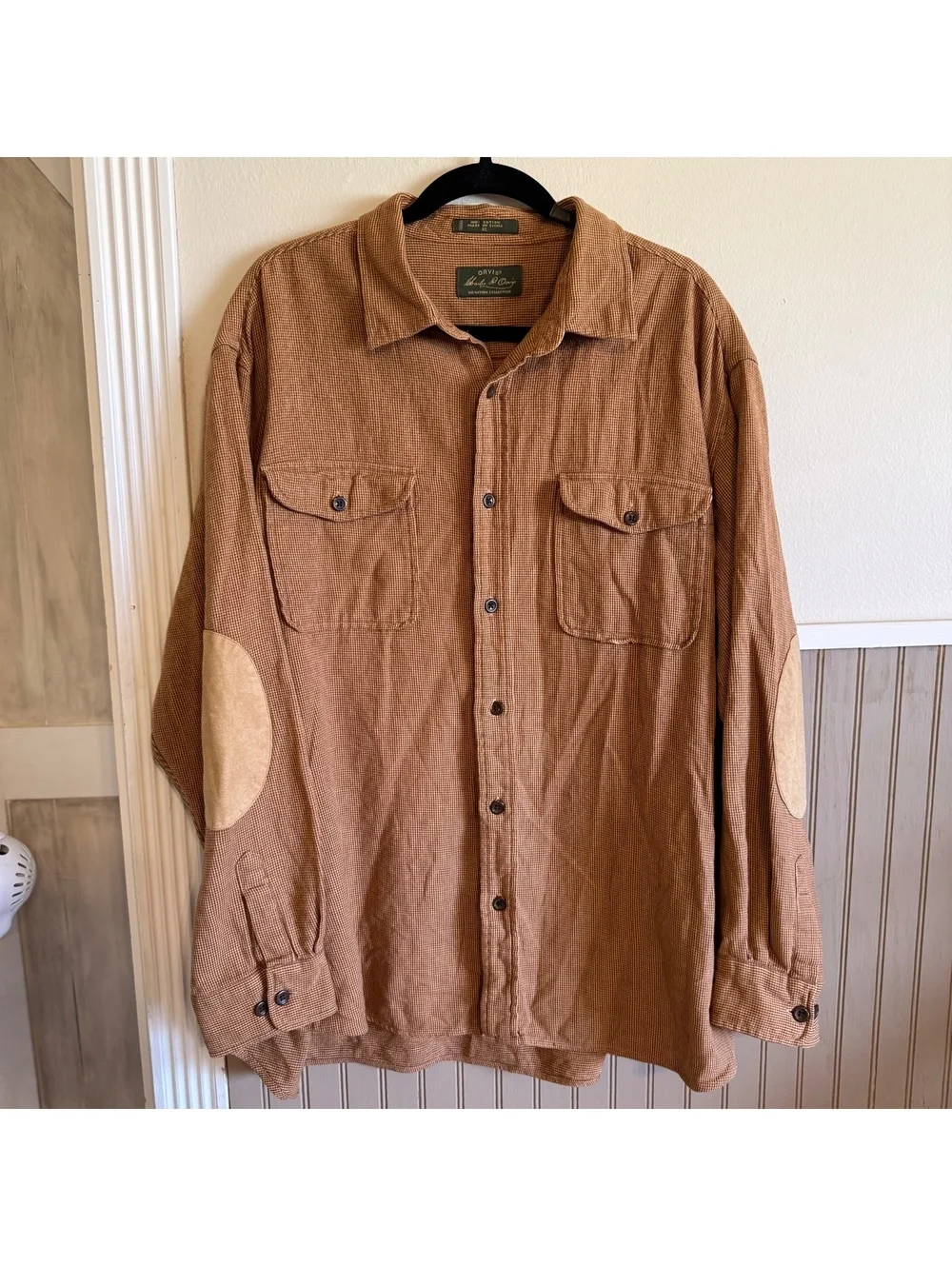 Vintage Y2K Orvis Charles F Orvis XL Field Shirt Suede Elbow Patch Cotton Brown